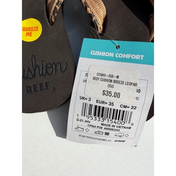 Reef Cushion Breeze Leopard Print Flip Flops Womens 5 Brown Sandals - Picture 4 of 4